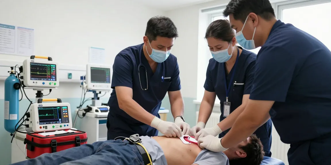 Applying a sam chest seal during an emergency medical procedure in a hospital setup.