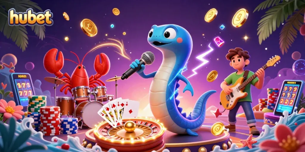 Engage with exciting hubet gameplay as colorful characters perform in an underwater casino.